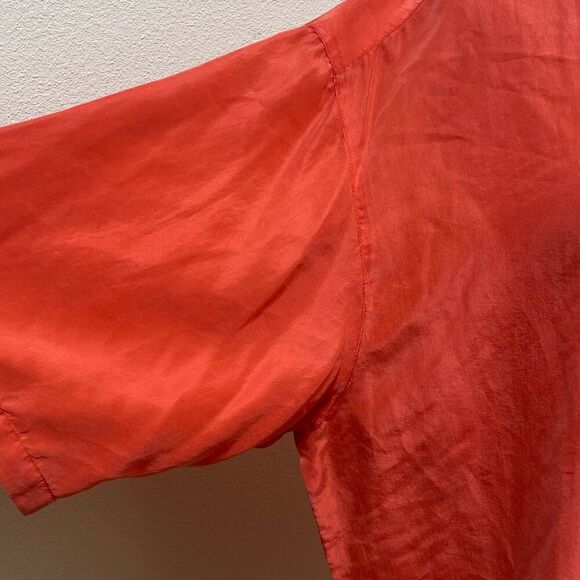 Perry Ellis 100% Silk Shirt Orange Short Sleeve Collared Button Down Men Large - Picture 5 of 8